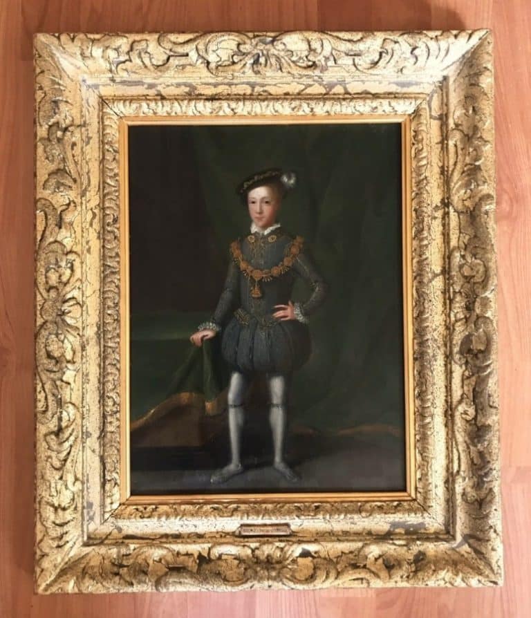 17thc Dutch Tudor Oil Portrait Painting On Panel Of King Edward VI (1537-1553) Antique Art