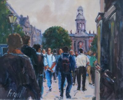 Summer visitors to Trinity College, Fergal Flanagan, oil on board