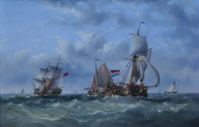 Henry Redmore, shipping off the Dutch coast, signed and dated.