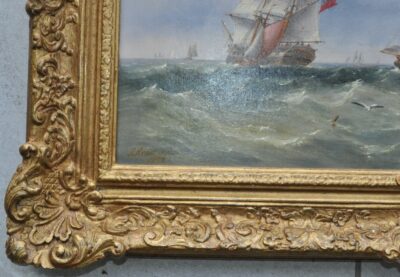 Henry Redmore, shipping off the Dutch coast, signed and dated. Antique Art 4