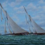 Stephen J Renard (1947-), Britannia, Lulworth & White Heather off Norris Castle. Antique Art