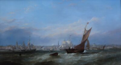 Attributed to Samuel Walters (1811-1882), Pilot sloop navigating the river Mersey before the port of Liverpool, oil on canvas. Antique Art 3