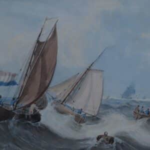 Samuel Owen, Dutch Fishing Boats at Sea, watercolour, unsigned. Antique Art