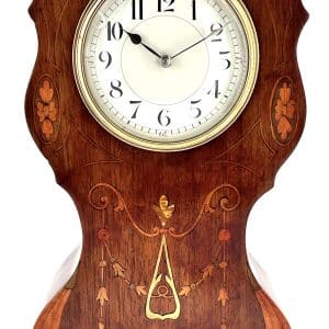 Solid Mahogany Edwardian Mantel Clock – Multi wood Inlay Decoration French C1910