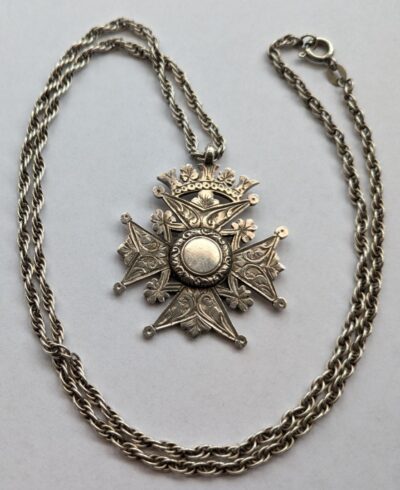Antique Silver Maltese Star Pendant On 24" 925 Silver Chain Dated 1912