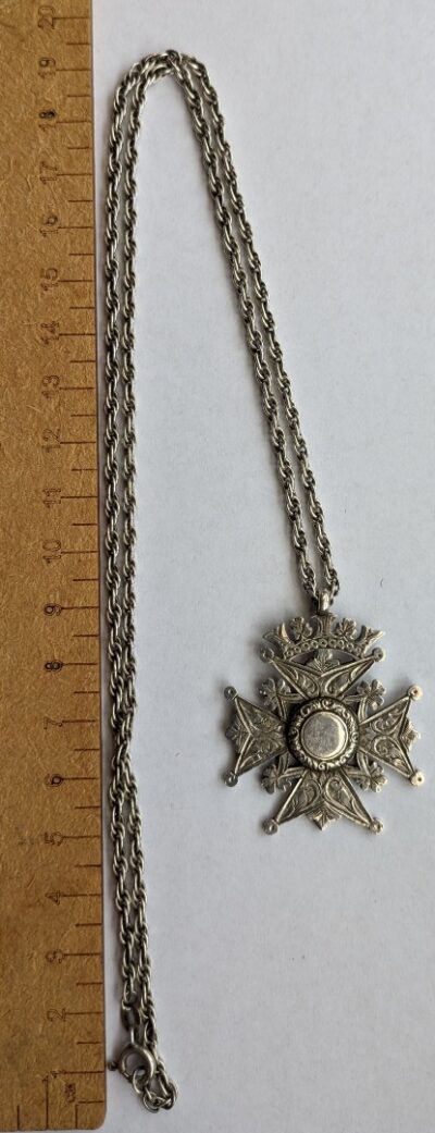 Antique Silver Maltese Star Pendant On 24" 925 Silver Chain Dated 1912 - Image 4