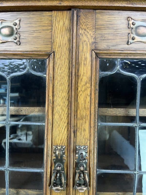 Arts & Crafts Oak Glazed Motto Bookcase c1900 - Image 5