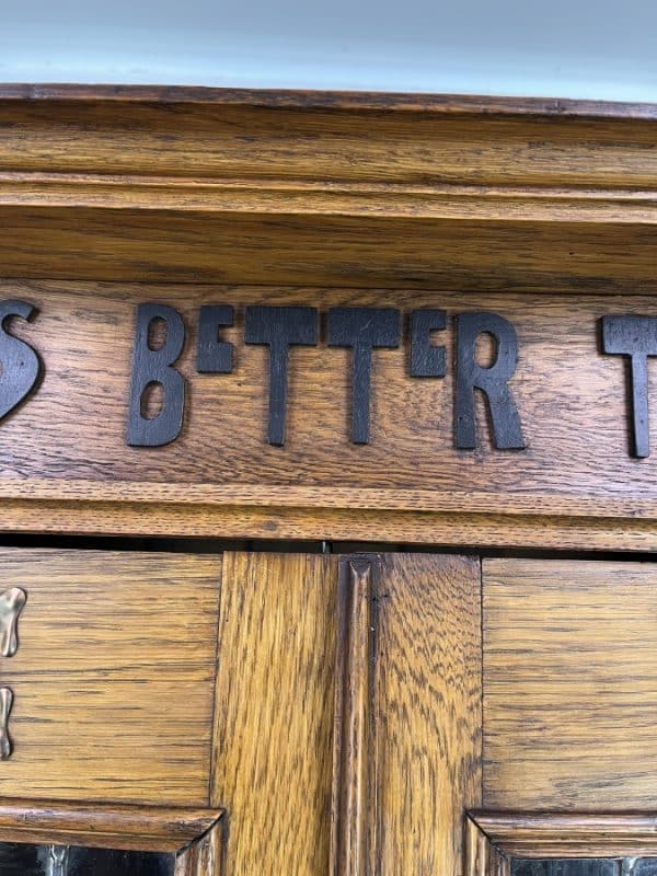 Arts & Crafts Oak Glazed Motto Bookcase c1900 - Image 9