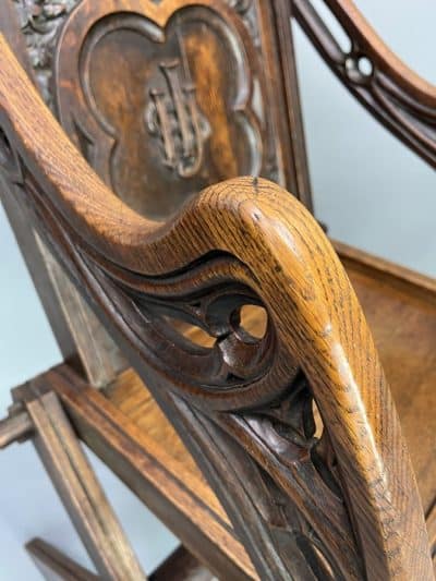 Glastonbury Carved Oak Armchair c1880 - Image 4