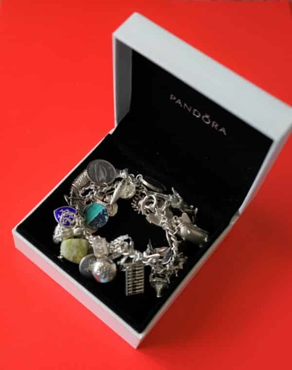 UK A Vintage 1963 Heavy Silver Charm Bracelet With 38 Silver Charms - Ideal Birthday Present / Boxed