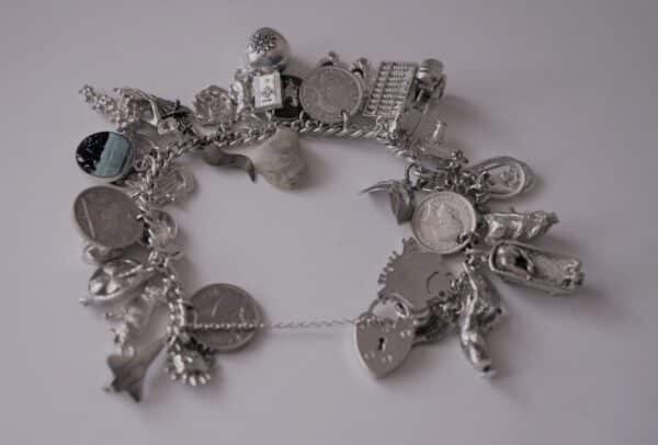 UK A Vintage 1963 Heavy Silver Charm Bracelet With 38 Silver Charms - Ideal Birthday Present / Boxed - Image 6