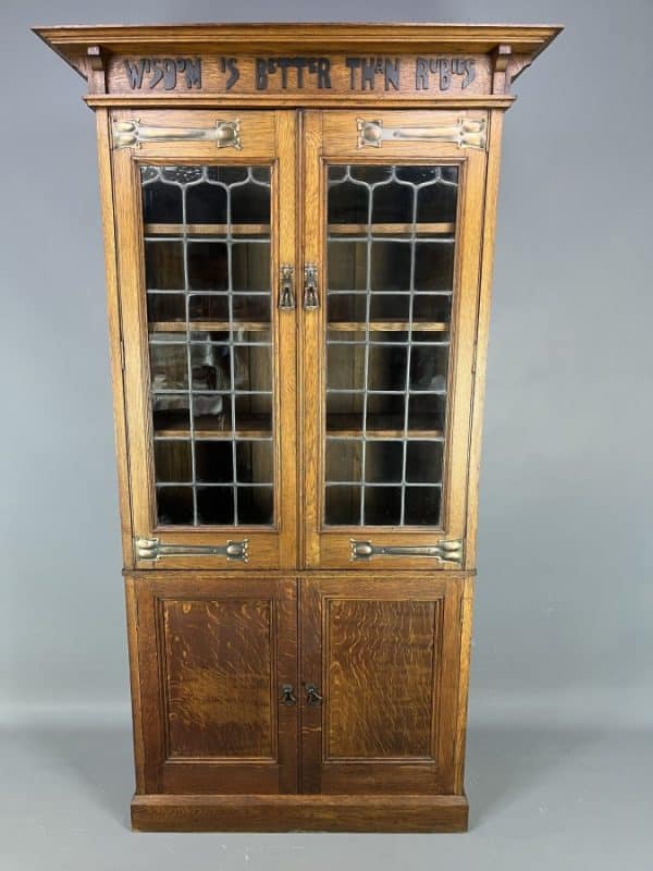 Arts & Crafts Oak Glazed Motto Bookcase c1900