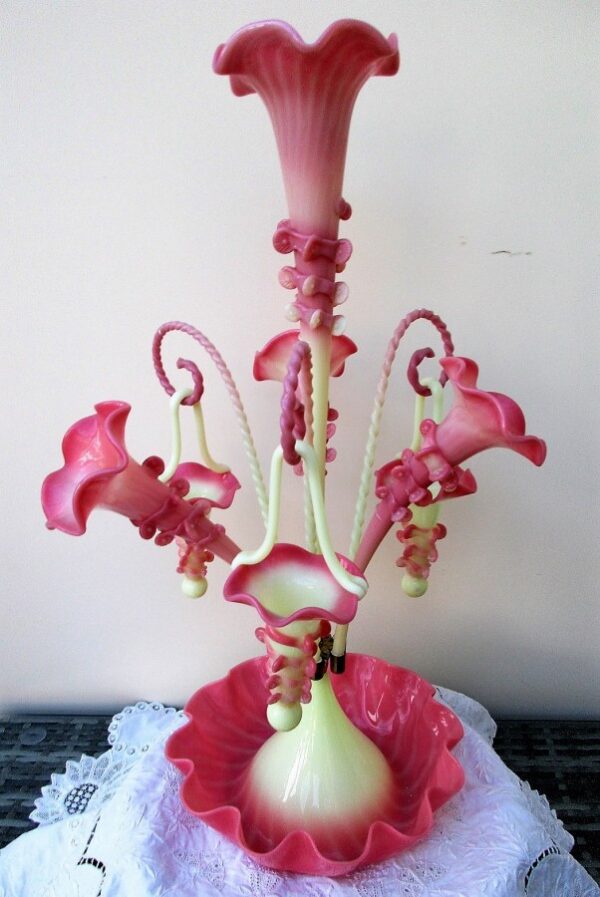 Antique English Victorian "Burmese" Glass Epergne - Image 3
