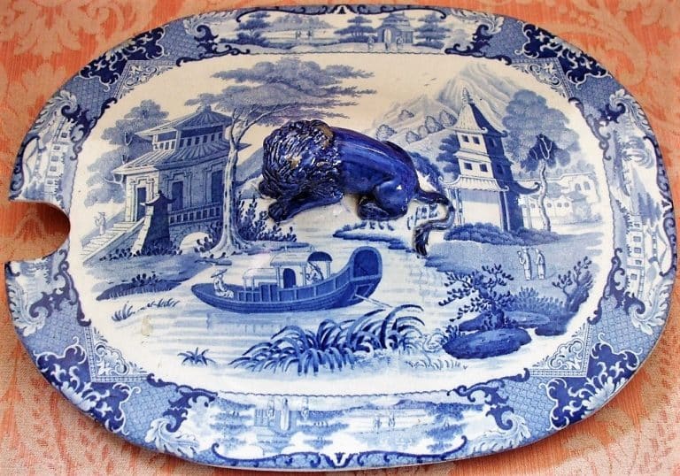 Antique English Georgian Blue and White Transfer Tureen Cover ~ “Canton River Scene” ~ Robert Hamilton of Stoke Antique Antique Ceramics Canton River Scene Tureen Cover