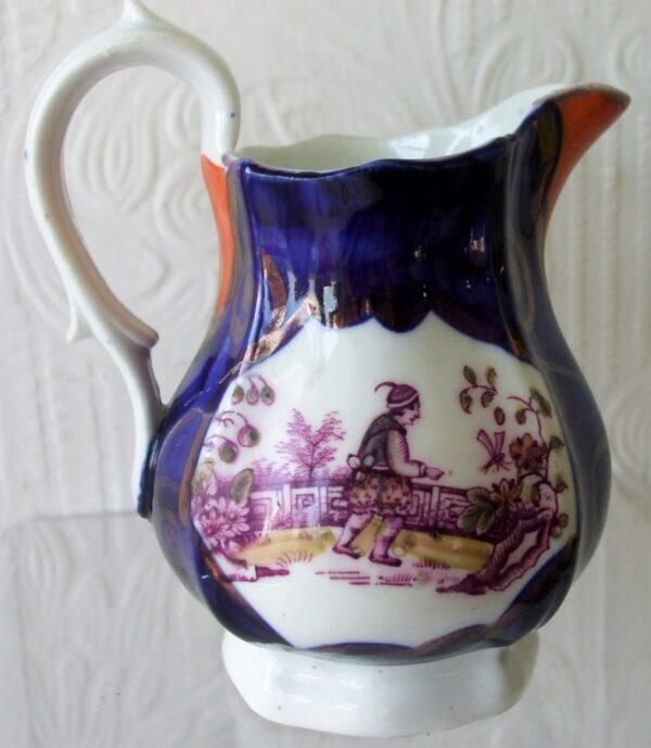 Antique Victorian Gaudy Welsh "Chinoiserie" Pattern Porcelain Cream Jug - Image 3