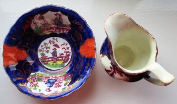 Antique Victorian Gaudy Welsh "Chinoiserie" Pattern Miniature Ewer and Basin - Image 9