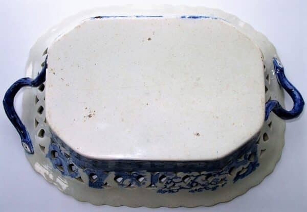 Antique English Georgian Blue and White Transfer Chestnut Basket ~ "River Scene with Fort" ~ James and Ralph Clews - Image 8