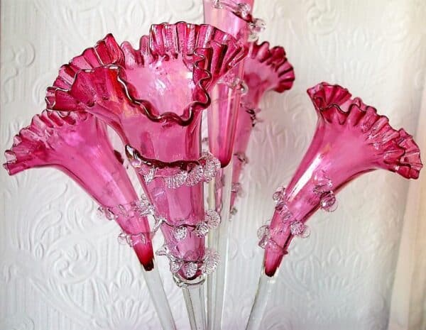 Antique English Victorian Cranberry Glass Epergne - Image 3