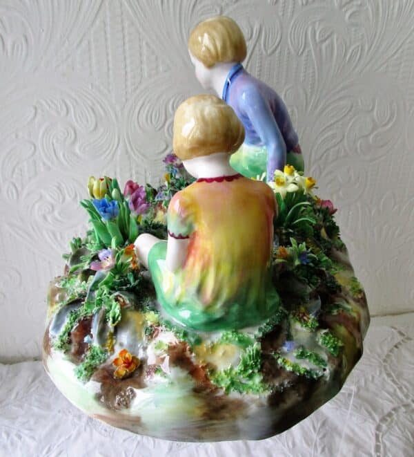 Vintage Crown Staffordshire English Porcelain Figure Group ~ "Picking Flowers" ~ T.M. Bayley - Image 2