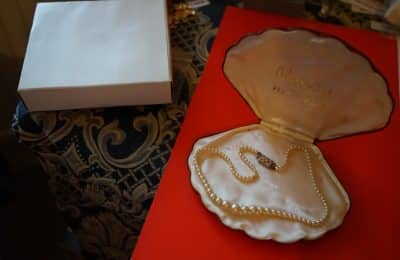 Vintage 17" Pearl Graduated Pearl Necklace & Oyster Shell Box