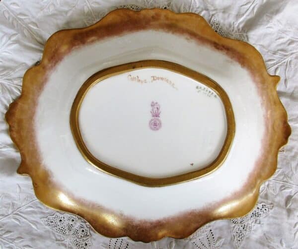Antique English Edwardian Royal Doulton Porcelain Cabinet Dish ~ "Cattleya Dowiana Orchids" ~ David Dewsberry - Image 3