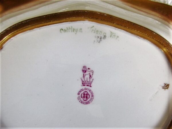 Antique English Edwardian Royal Doulton Porcelain Cabinet Dish ~ "Cattleya Trianae Orchids" ~ David Dewsberry - Image 4