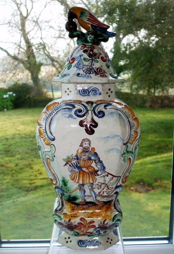 Antique Dutch Polychrome Delftware Vase and Cover - Image 2