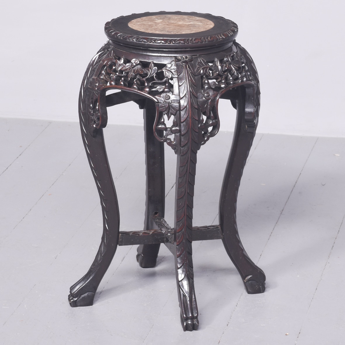 Qing Period Carved Hardwood Marble Inset Chinese Stand Antique Furniture