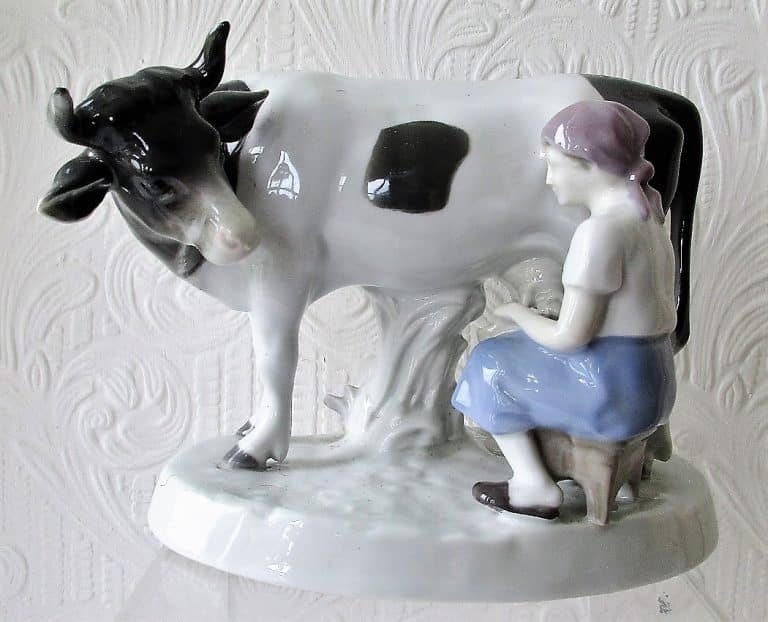 Vintage German Gräfenthal Porcelain “Milkmaid and Cow” Figurine continental Vintage Gräfenthal Milkmaid and Cow