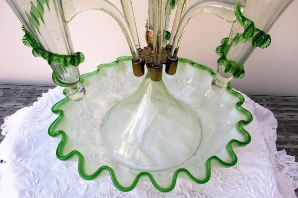 Antique English Victorian White and Green Glass Epergne - Image 5