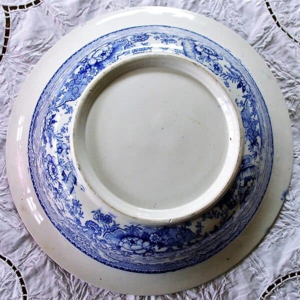Antique English Georgian Blue and White Transfer Toilet Basin ~ "Indian Temple" ~ Elkin, Knight and Bridgwood - Image 2