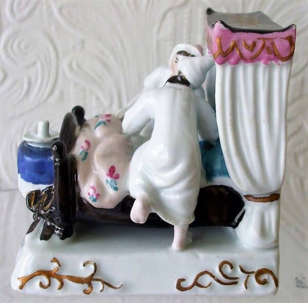 Antique German Victorian China Fairing ~ "The Last in Bed to Put Out the Light" - Image 2