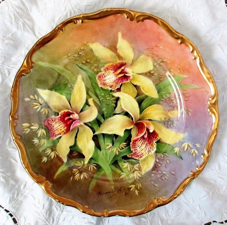 English Porcelain Cabinet Plate ~ “Orchids” ~ Reginald Johnson Porcelain Vintage Orchids Plate