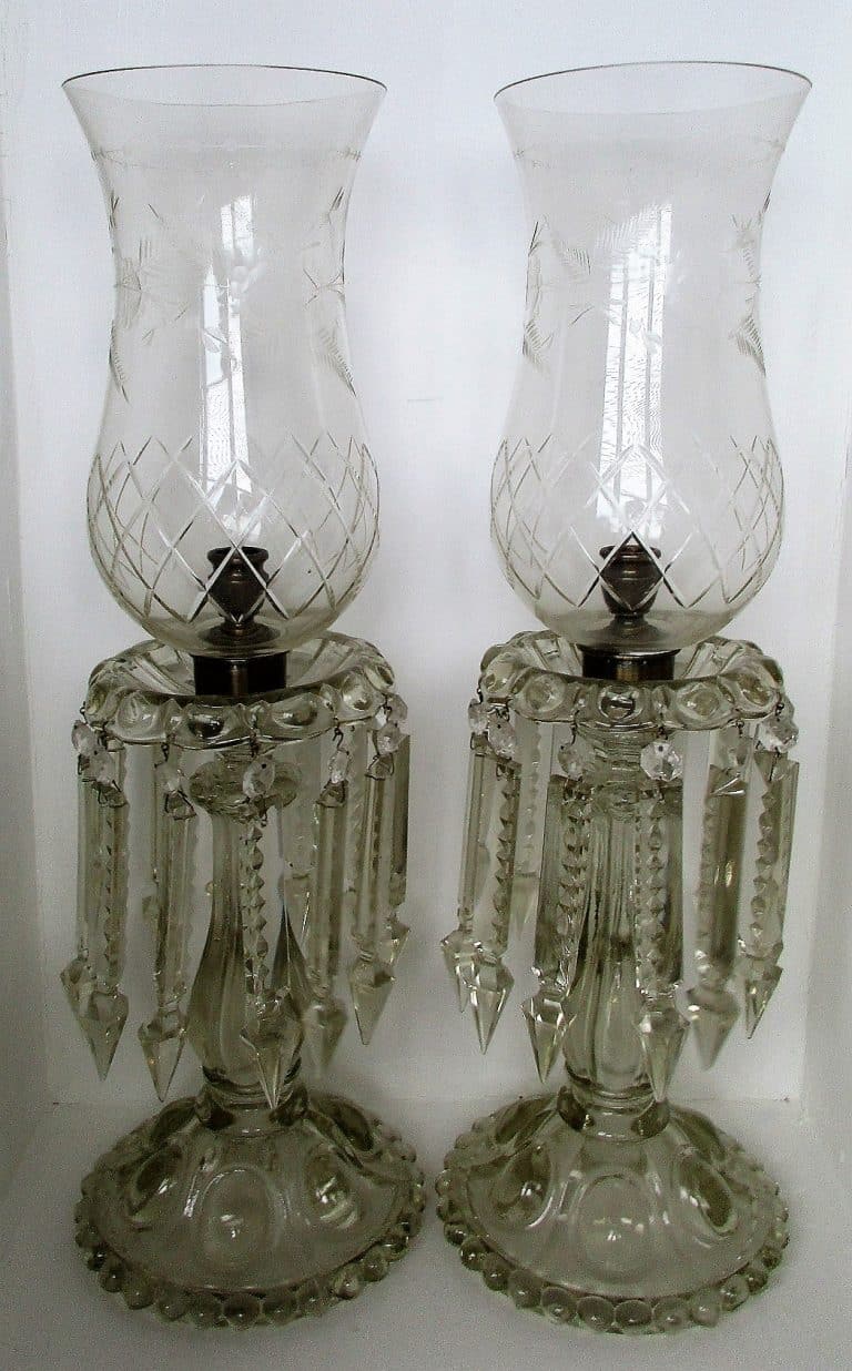 Pair of Antique English Victorian Clear Glass Candle-lustres Antique Antique Lighting Pair Clear Candle Lustres