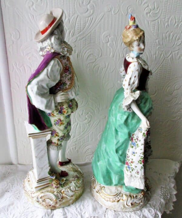 Pair of Antique "Dresden" Porcelain Figurines ~ "A Gallant and his Lady" - Image 4