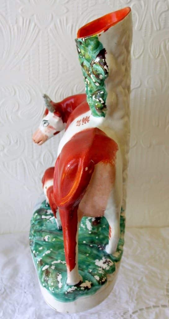 Pair of Antique English Victorian Staffordshire Cow and Calf Pottery Spill Vases ~ H 2893 / H 2894 - Image 10