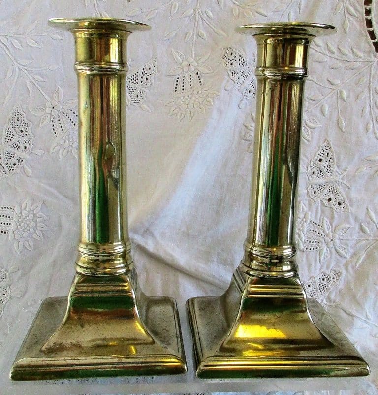Pair of Antique English Georgian Brass Candlesticks Antique Antique Metals Pair Georgian Brass Candlesticks