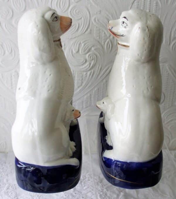 Pair of Antique English Victorian Staffordshire Pottery Poodles with Pups ~ H 2745 - H 2746 - Image 3
