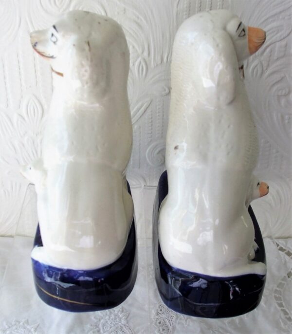 Pair of Antique English Victorian Staffordshire Pottery Poodles with Pups ~ H 2745 - H 2746 - Image 6