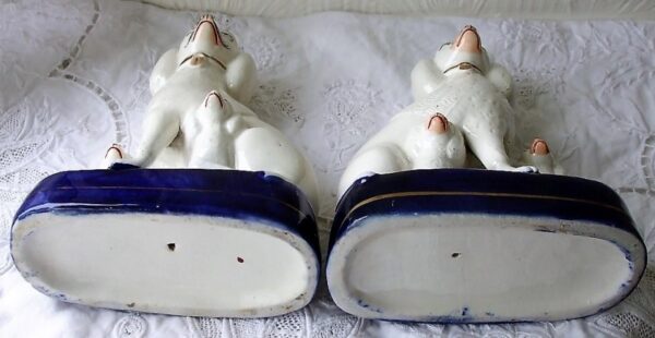 Pair of Antique English Victorian Staffordshire Pottery Poodles with Pups ~ H 2745 - H 2746 - Image 7