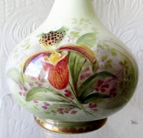 Pair of English Studio Pottery Hand-Painted and Gilded "Persian" Porcelain Vases ~ "Roses and Orchids" ~ Reginald Johnson - Image 7