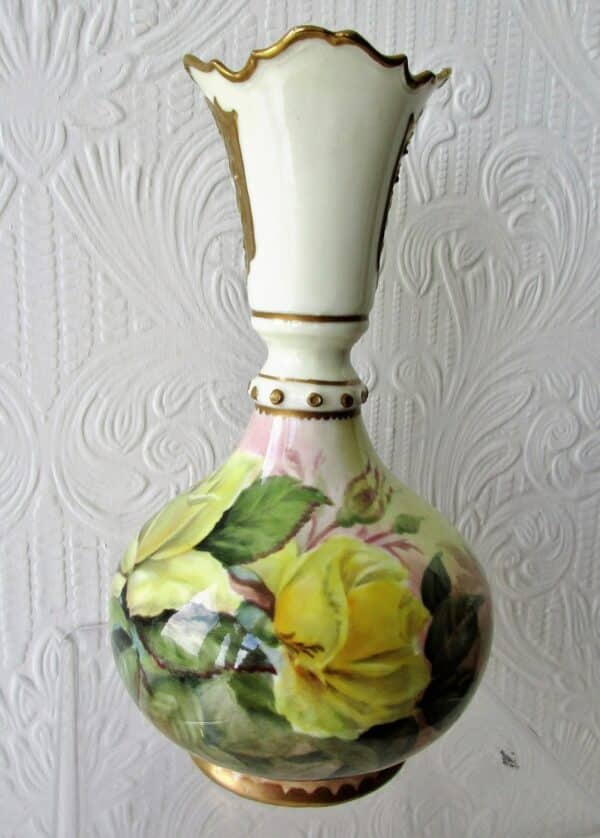 Pair of English Studio Pottery Hand-Painted and Gilded "Persian" Porcelain Vases ~ "Roses and Orchids" ~ Reginald Johnson - Image 11