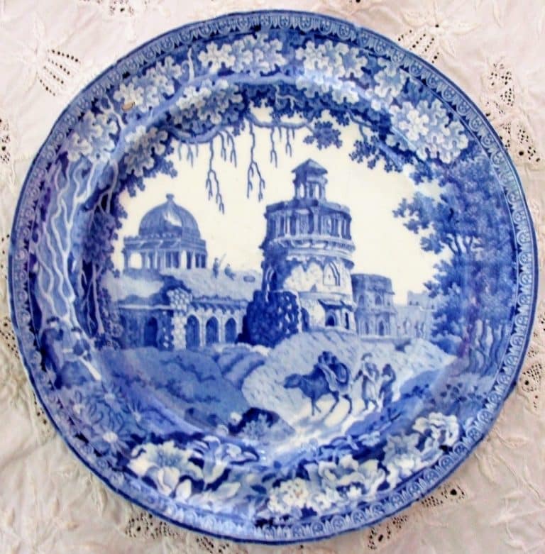 Antique English Georgian Blue and White Transfer Dessert Plate ~ “Monopteros” ~ John Rogers and Son Antique Antique Ceramics Rogers Monopteros Dessert Plate