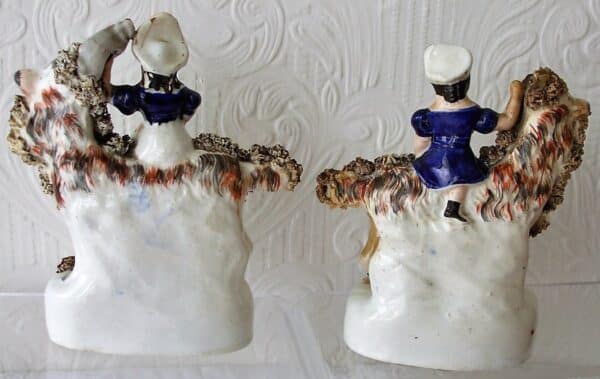 Pair of Antique English Victorian Staffordshire Pottery Royal Portrait Figures ~ "Prince of Wales and Princess Royal on Goats" ~ H 598 / H 599 - Image 3