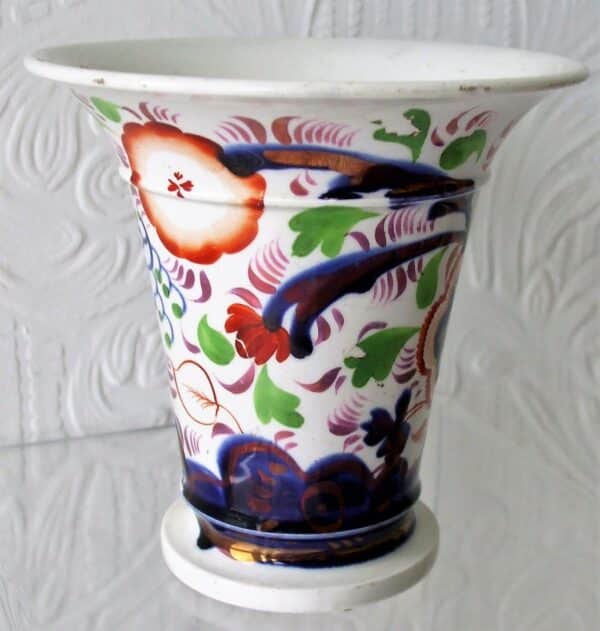 Antique Victorian Gaudy Welsh "Sunflower" Pattern Pottery Trumpet Vase - Image 4
