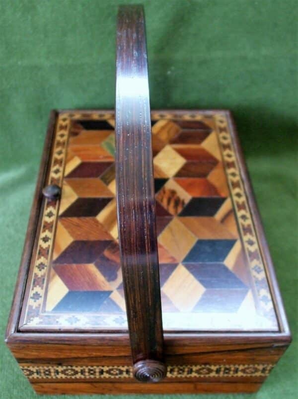Antique English Victorian Tunbridge Ware Ladies Needlework Casket - Image 2