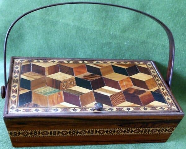 Antique English Victorian Tunbridge Ware Ladies Needlework Casket - Image 3