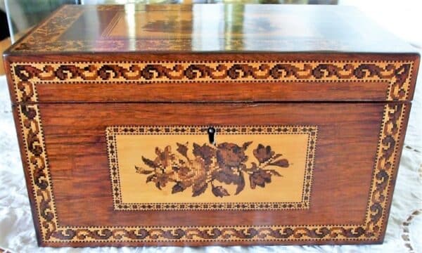 Antique English Victorian Tunbridge Ware Tea Caddy ~ Henry Hollamby - Image 2