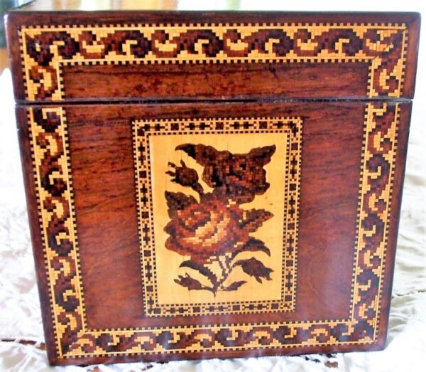 Antique English Victorian Tunbridge Ware Tea Caddy ~ Henry Hollamby - Image 5