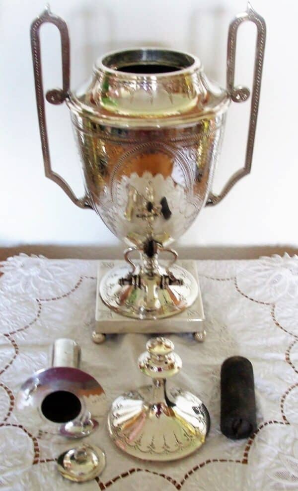 Antique English Edwardian Walker & Hall Silver Plated Samovar - Image 5
